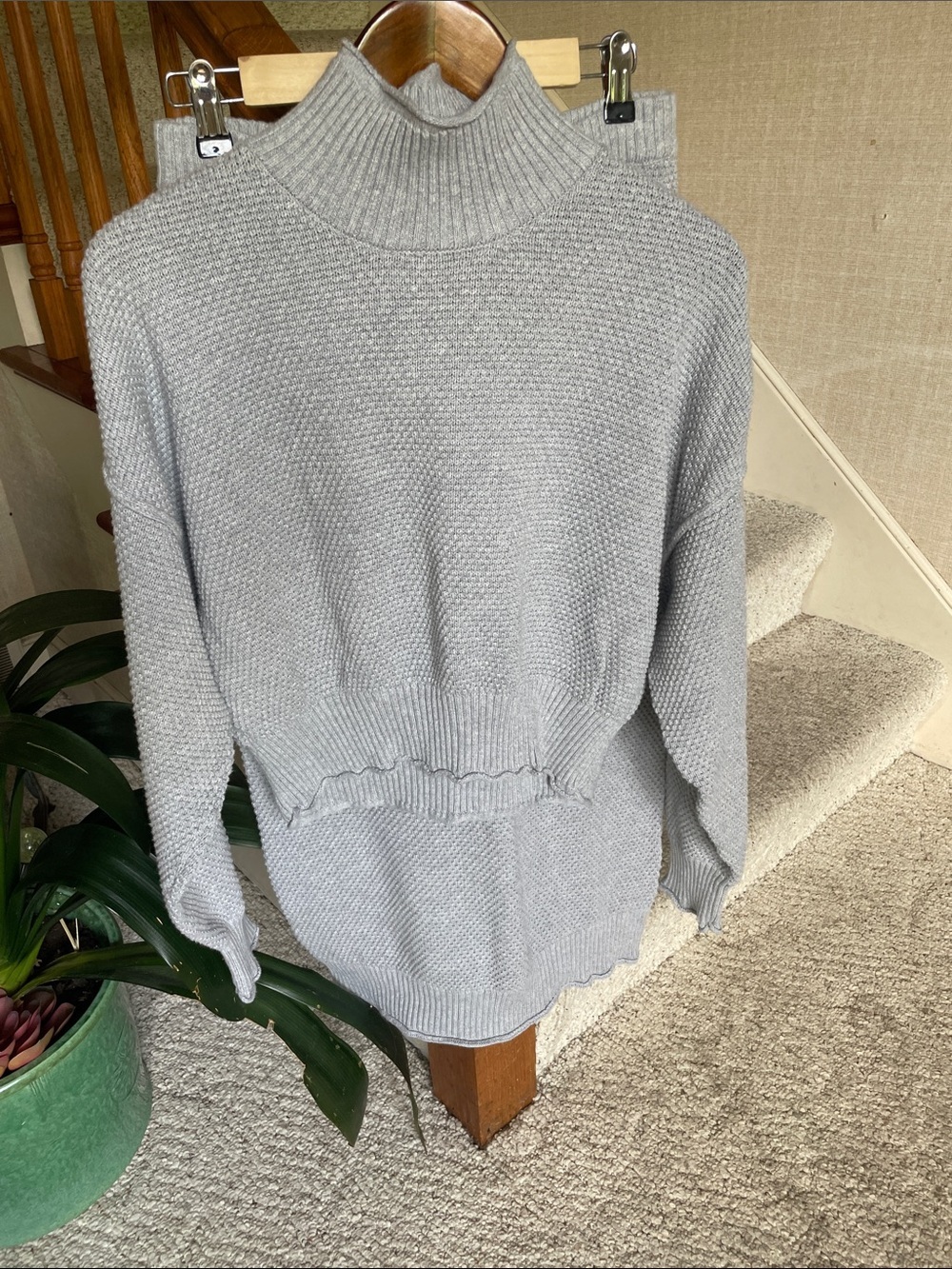 Free People Beach Light Heather Gray Knit Turtleneck Knit Sweater & Midi Skirt